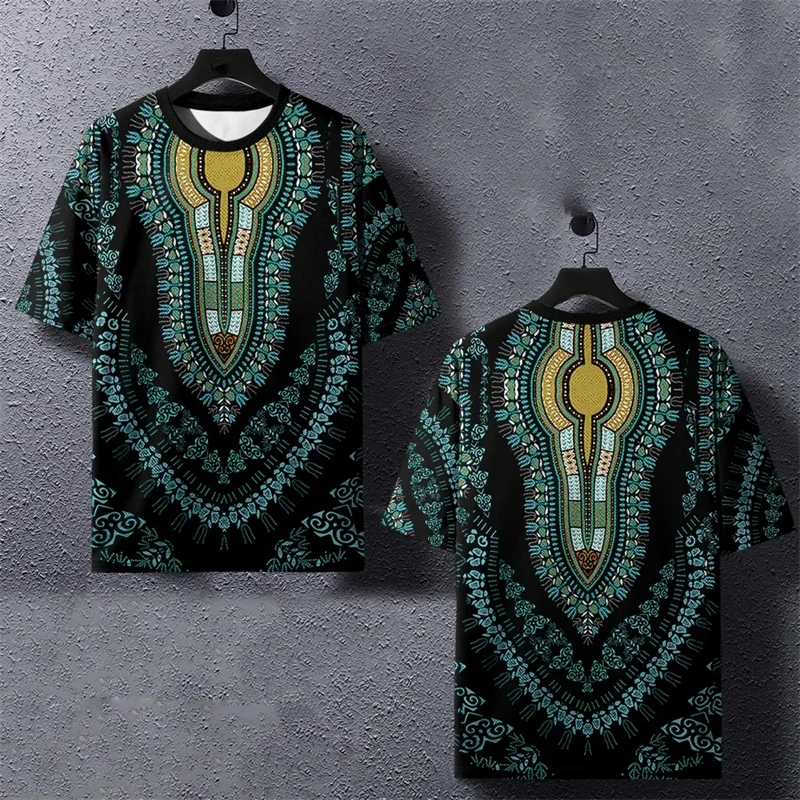 Vintage African Ethnic Stripe 3D Printing T-shirt O-Neck Oversized Short Sleeve Tees Tops Summer Loose Male Clothing Streetwear