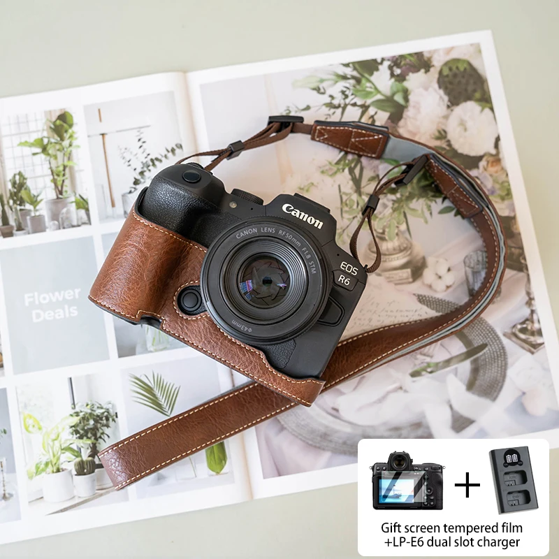 Suitable for Canon EOS R5 Protective Case R6 Camera Cover R6 Mark 2 II Base Camera Bag EOS R7 Leather Case Accessories
