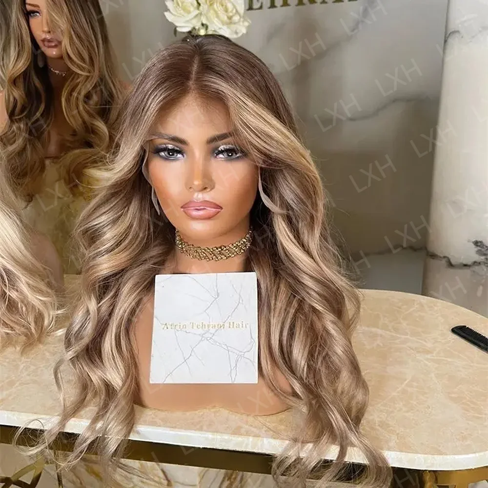HD Lace 24Inch Natural Wave Glueless Women Ombre Blond Front Wig Hair Pre Plucked Transparent Lace Hair Wig