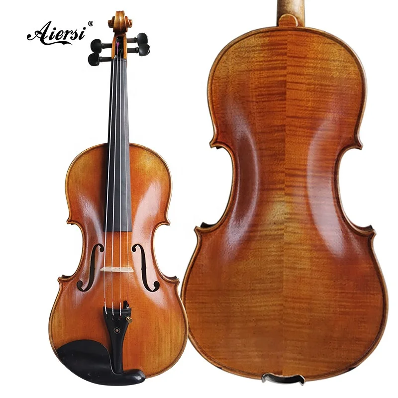 Aiersi brand China factory price advanced nice flame ebony fitting Hand Rubbed Oil painting violins