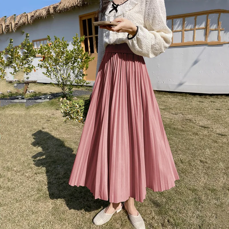 

High Waist A-Line Pleated Skirt Women's Spring Summer Korean Sle Midi Skirt Slimming Versatile Hip Concealing Accordion Umb...