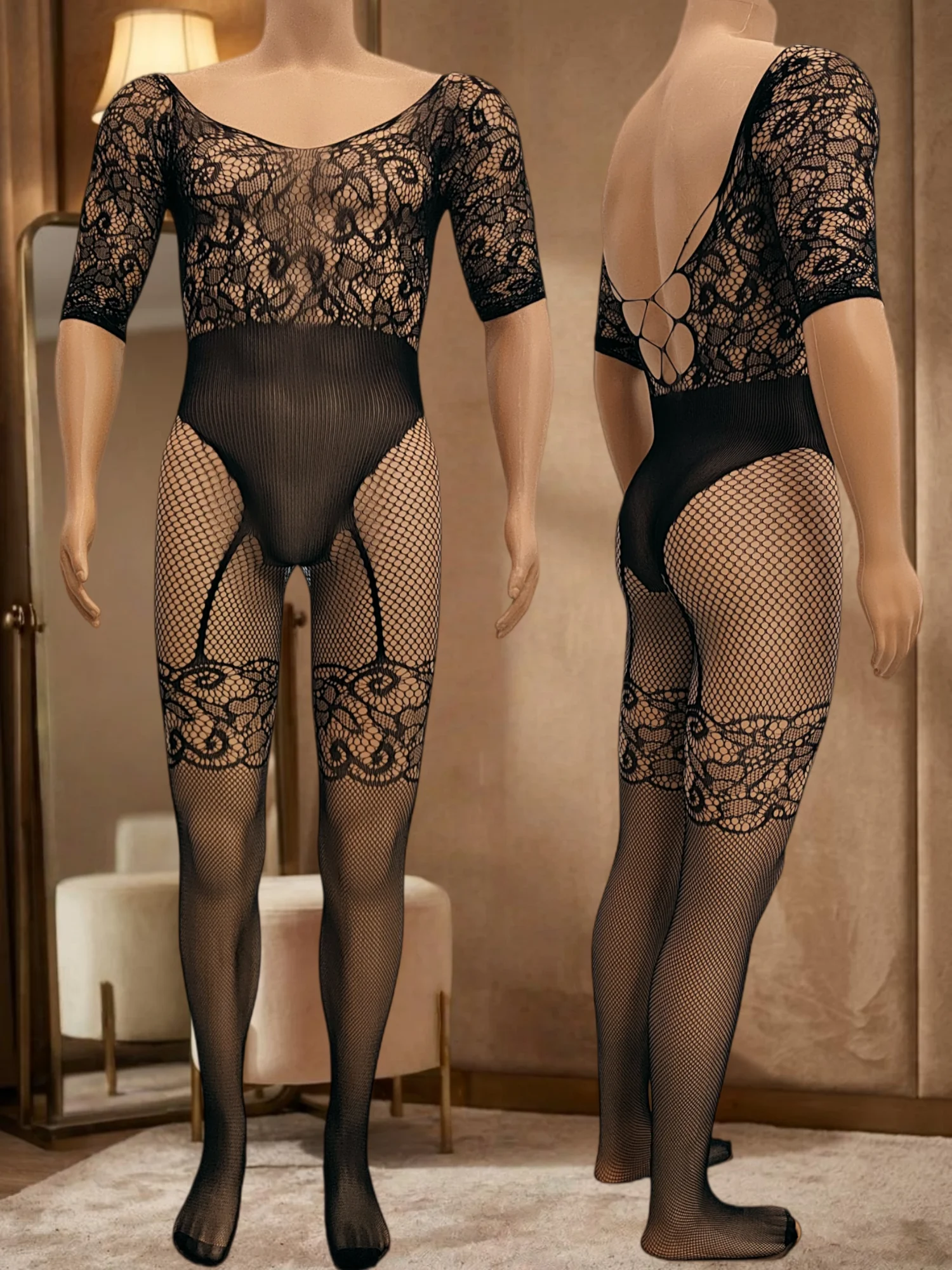 Sexy Black Skull Hollow Fishnet Knit Tight Lingerie Nightgown, Fit XS/S/M Sizes view 3