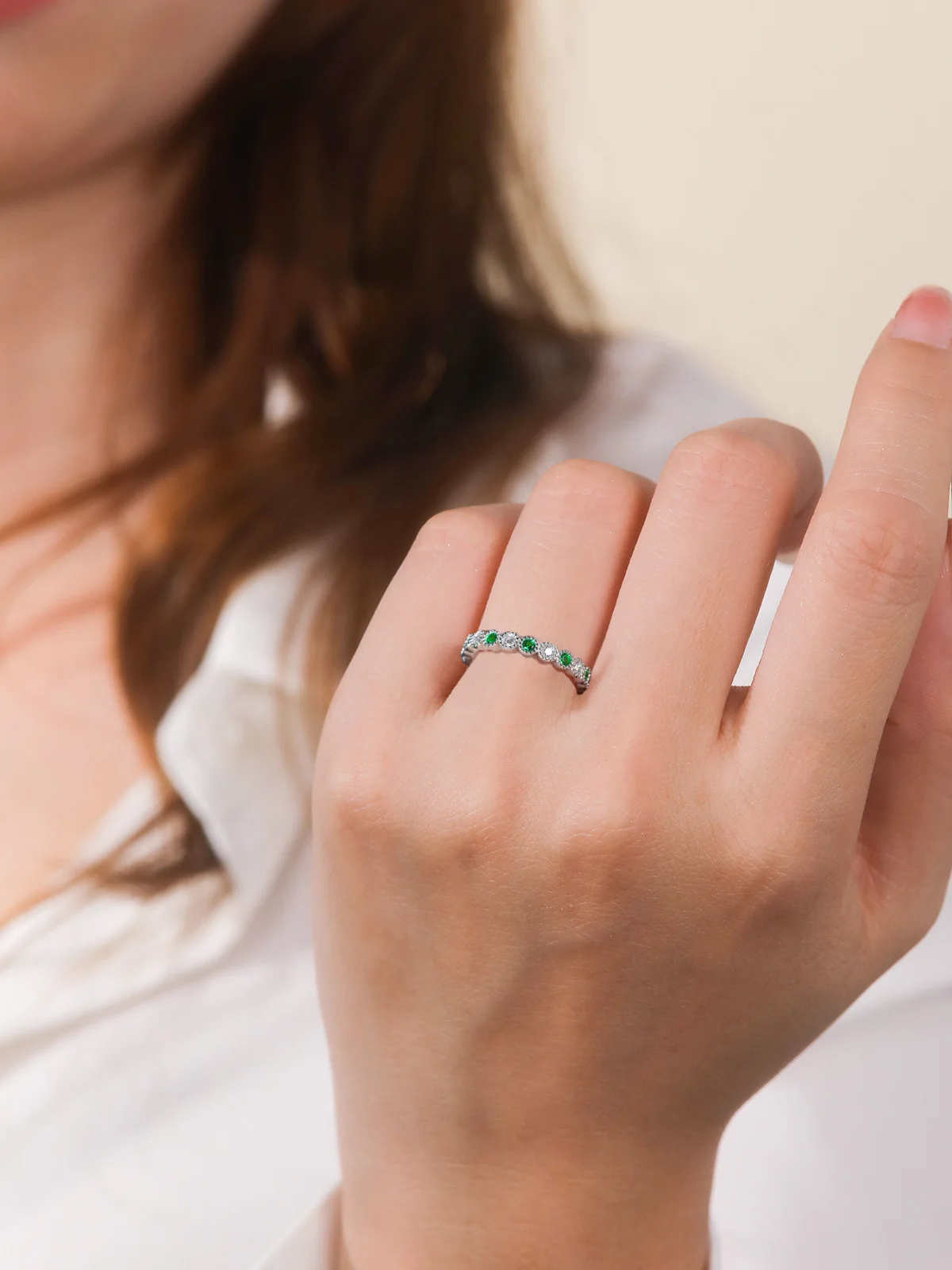 TYYL Lab Grown Sapphire Emerald Ruby Moissanite Ring Diamond Eternity Wedding Band Real 925 Silver Engagement Rings Jewelry Girl