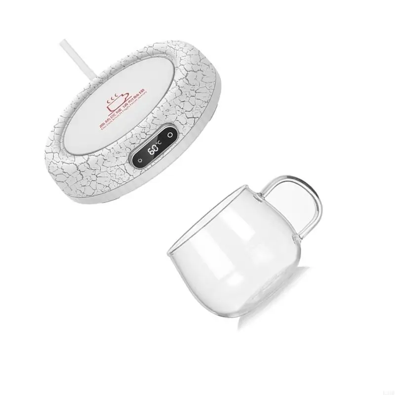 

L38E Glass Mug Warmer Heating Temperature Cup Warmer for Desk 4 Temp Settings with Glass Cup Electric Beverage