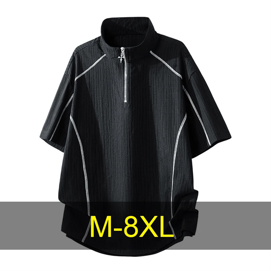 Summer T-shirt Men 8XL Plus Size Tops Tees T-shirt Breathable Fashion Casual Half Zipper Short Sleeve Tshirt Male Big Size 8XL — купить у AliExpress WW