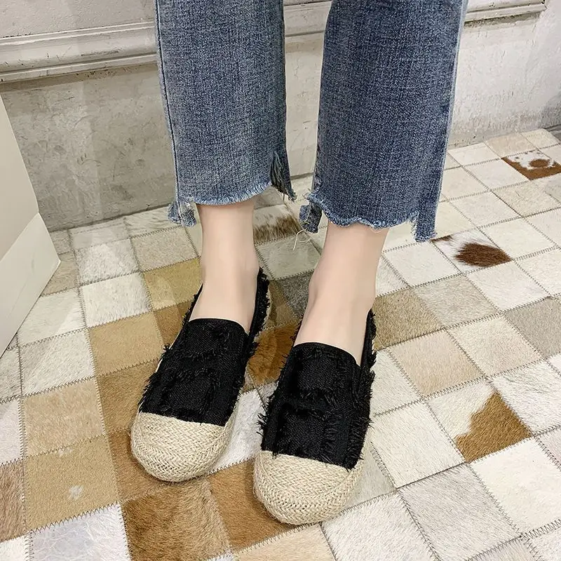 Loafers Whit Canvas Women Footwear Slip on Ladies Shoes Black Espadrilles Korean New in 2024 Original Urban Autumn Daily Routine