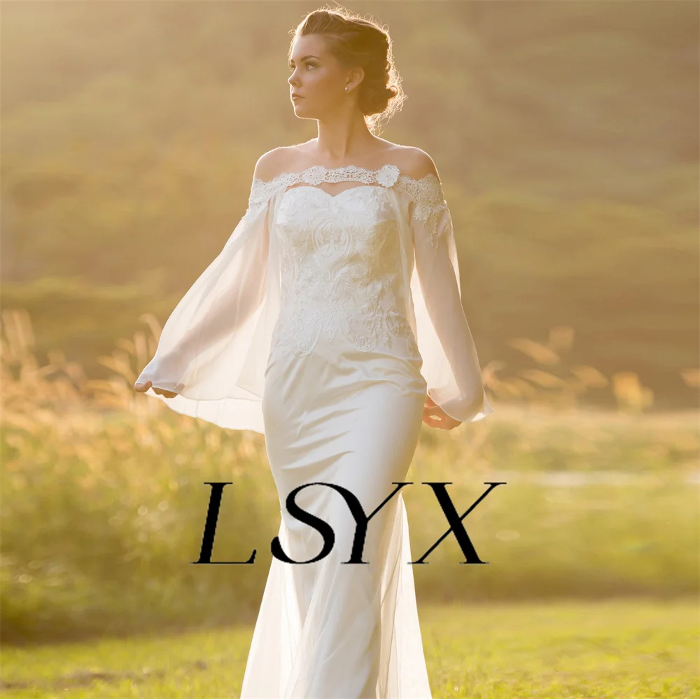 LSYX abito da sposa a sirena in Tulle con spalle scoperte in due pezzi elegante abito da sposa con lunghezza del pavimento sul retro aperto su misura