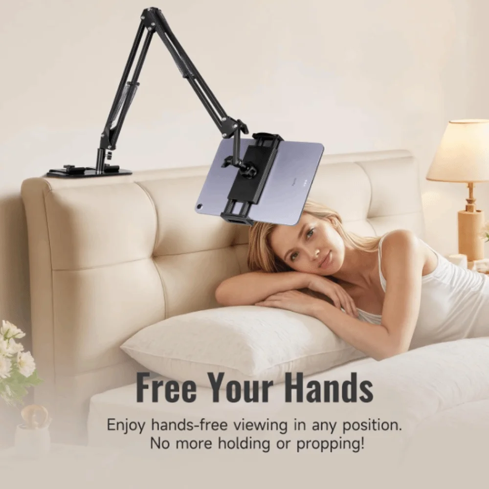 360 Degree Rotatable Tablet Stand Carbon Steel Alloy 5 to 12.9 Inch Overhead Cell Phone Mount Adjustable Height