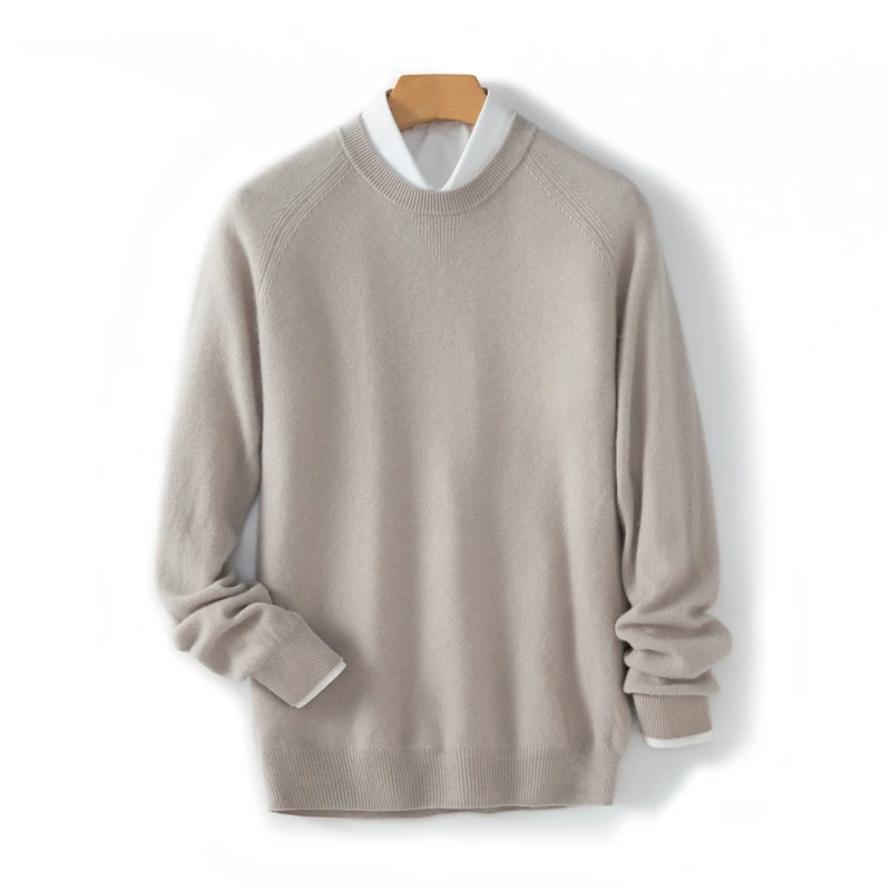 MVLYFLRT Men's 100% Cashmere Knit Sweater round Neck Pullover Shoulder Inserted Long Sleeve Casual Sweater for Autumn And Winter
