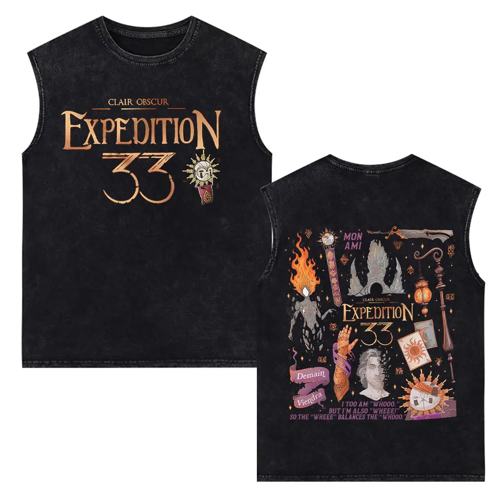 Clair Obscur Expedition 33 Game Vintage Washed Vest Men's Women Fashion Casual T Shirt Oversized Sleeveless Tank Tops Streetwear