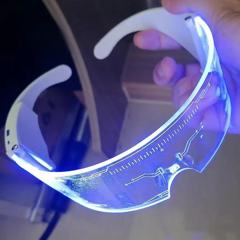 Creative Cyberpunk Cosplay Accessories Foldable LED Luminous Glasses Goggles Outdoor EDC Tools