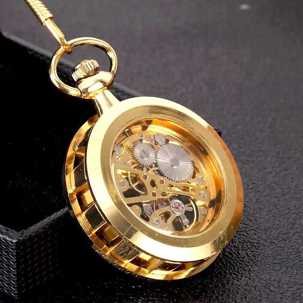 GOLD MECHANICAL POCKET WATCH WHEELS FASHION LARGE MECHANICAL POCKET WATCH DIAMETER 4.7CM 8930