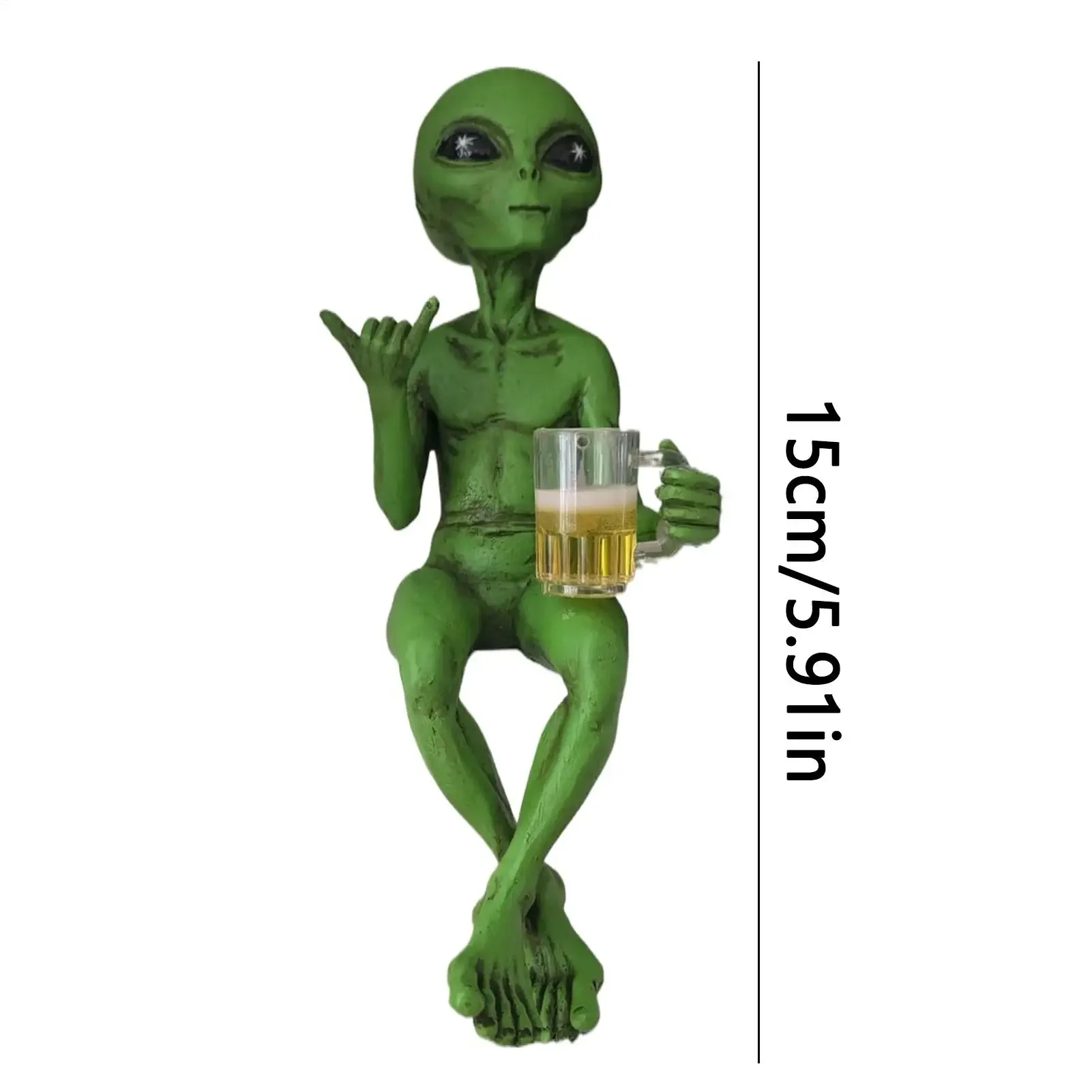 Resin statue decoration cartoon green alien drinking beer craft decoration