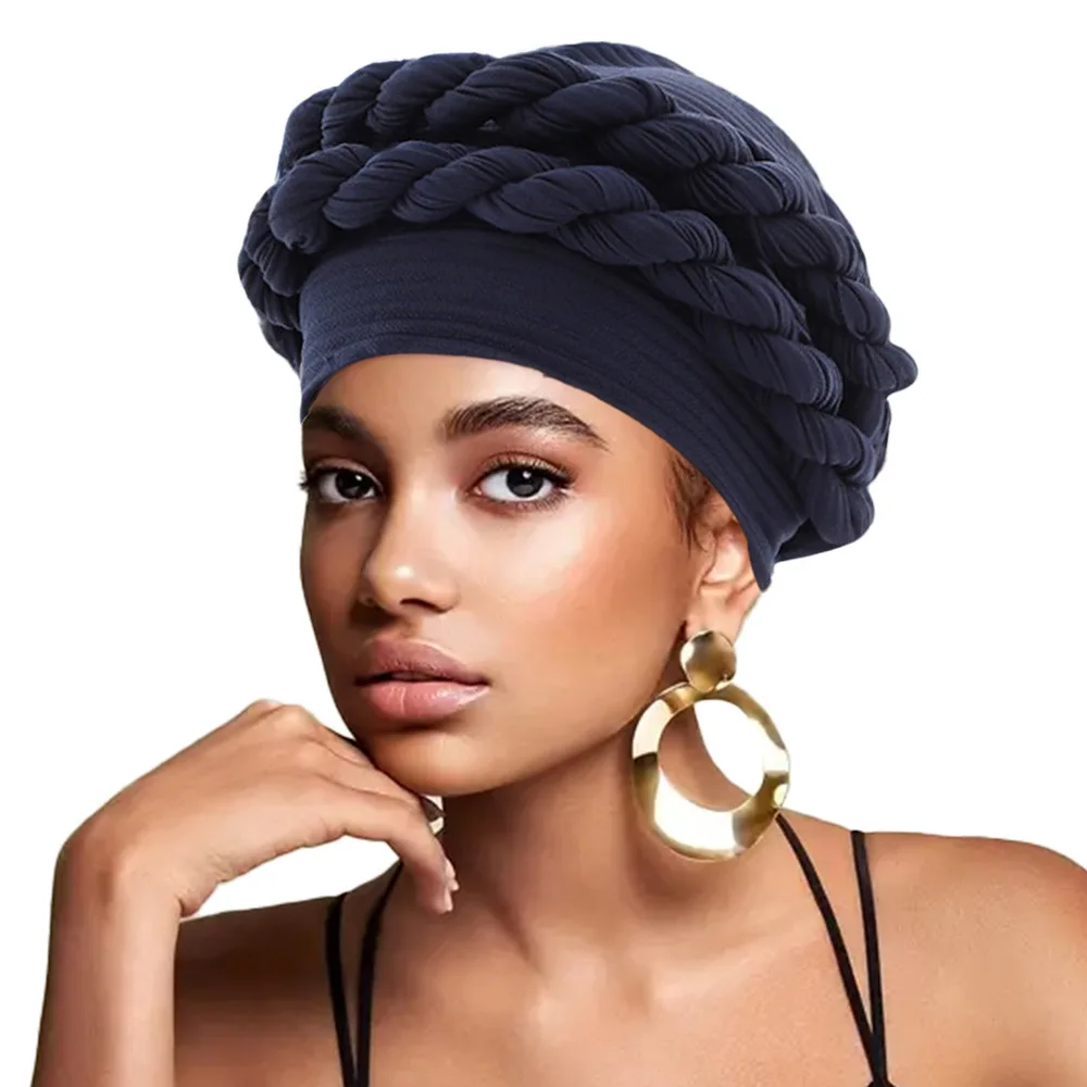 

Шапки-тюрбаны с двойной косой для женщин, мусульманский хиджаб, головной убор, шляпа, исламская женская повязка на голову, капот в африканском стиле, авто Геле, тюрбан Mujer