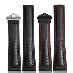 19mm 20mm 22mm for tag heuer Carrera Monaco F1 watchband Black Red line Men's bracelet Stainless steel buckle Cowhide strap