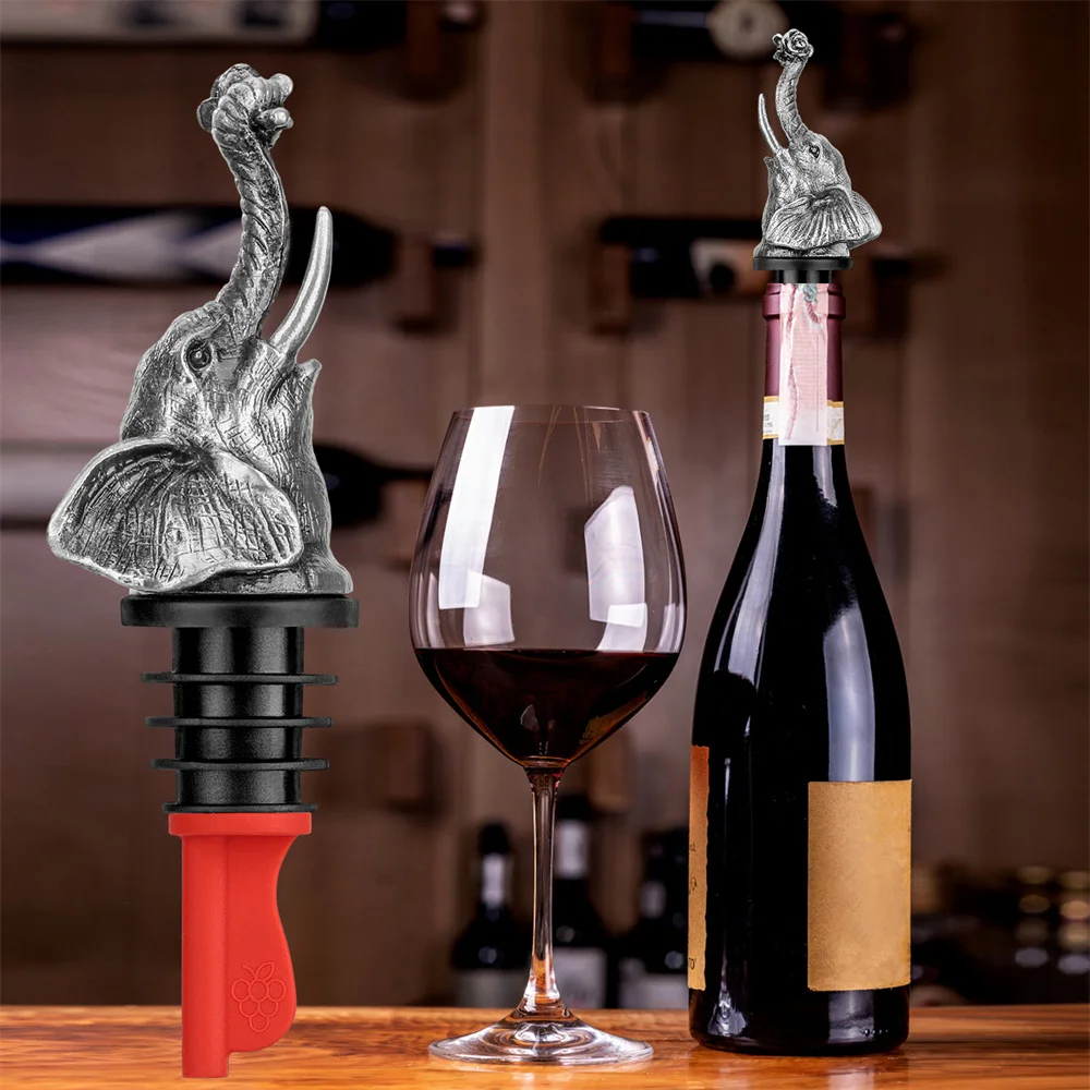 Elephant Head 2-In-1 Wine Bottle Pourer and Stopper Grey Black/Bronze Metal Pourers Party Kitchen Bar Decoration Wine Stoppers