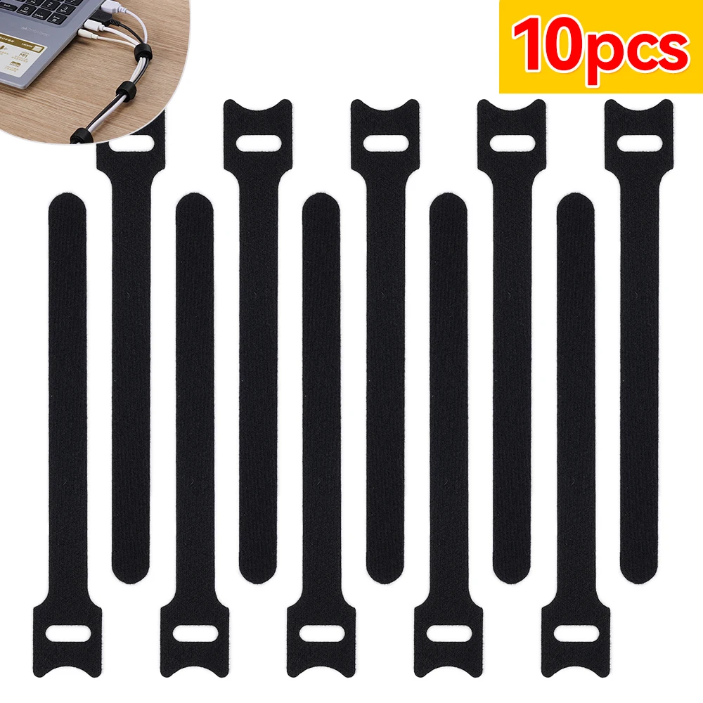 10pcs Reusable Self-adhesive Nylon Magic Tape Cable Organizer Ties Mouse Earphones Wire Management Cable Ties Loop Hoop Tape