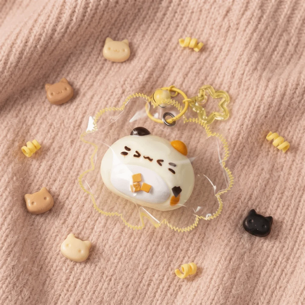 Food-Grade Silicone Sanhua Cat Squishy Keychain Kitty Cat Shape Mini Cute Animals Cat Fidget Keychain Edge-Stitching Style