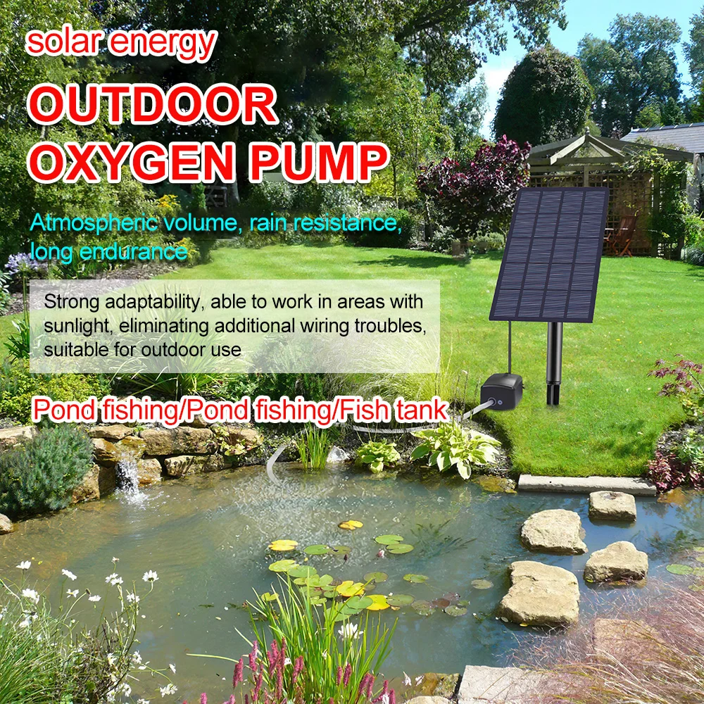 2.5W Solar Powered Oxygen Pump Outdoor Pond Fish Tank Oxygenator Aquarium Stable Silent Water Oxygen Air Pump Fishing Aerator