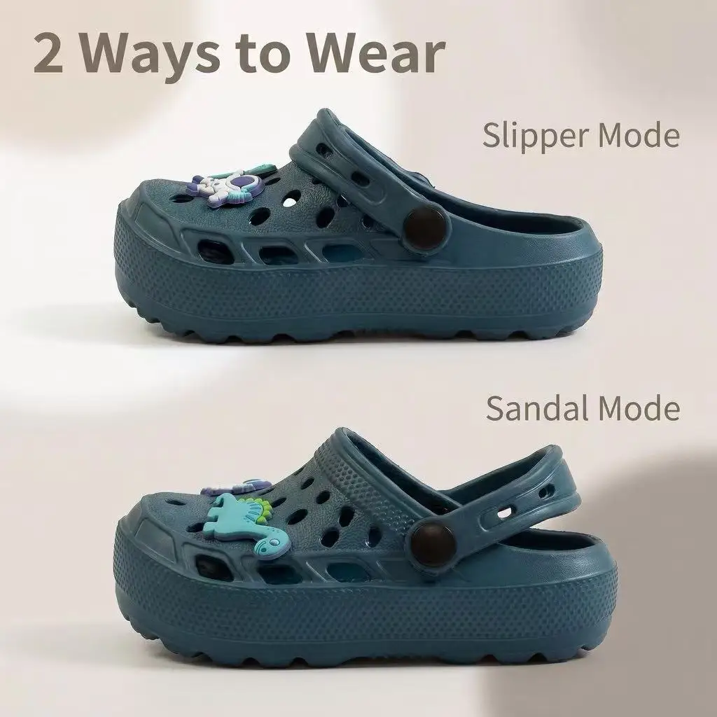 Kids Cartoon Dinosaur Astronaut 2-in-1 Slippers Sandals, Soft EVA Light Breathable Boys Outdoor Shoes for Beach Bath Garden