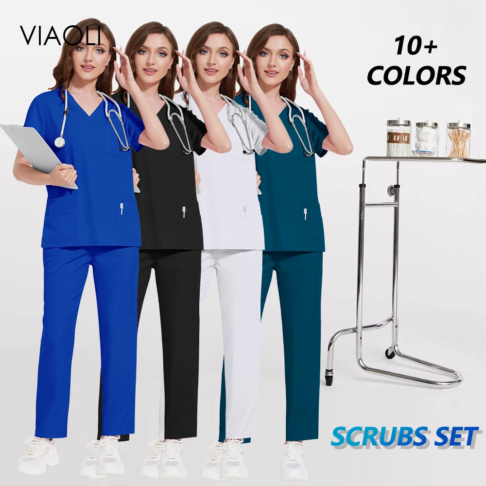 Beauty Clothing Women's Nurse Uniform Lab Set Clinical Uniforms Medical Scrubs Suits Operating Room Surgical Top Pants Woman Man