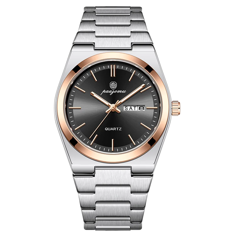 PAAZOMU Mode heren quartz horloge roestvrij staal waterdicht lichtgevende man horloge chronograaf datum multifunctionele horloges voor heren