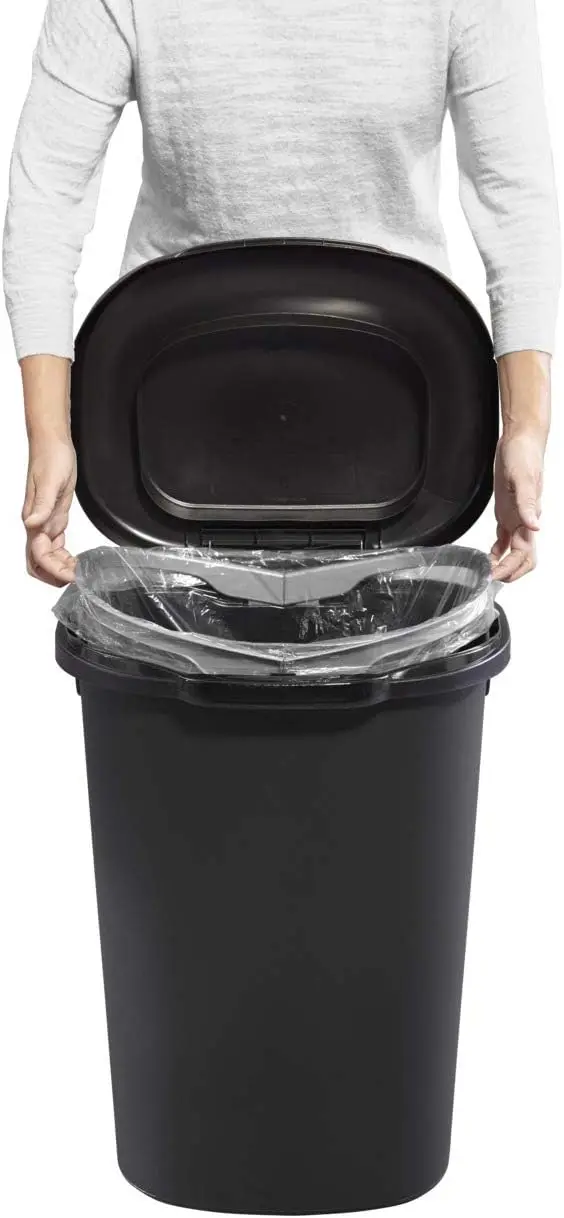 

Commercial Products Touch Top Trash Can/Wastebasket with Lid 13-Gallon Small Black Garbage Bin for Home/Kitchen/Bathroom