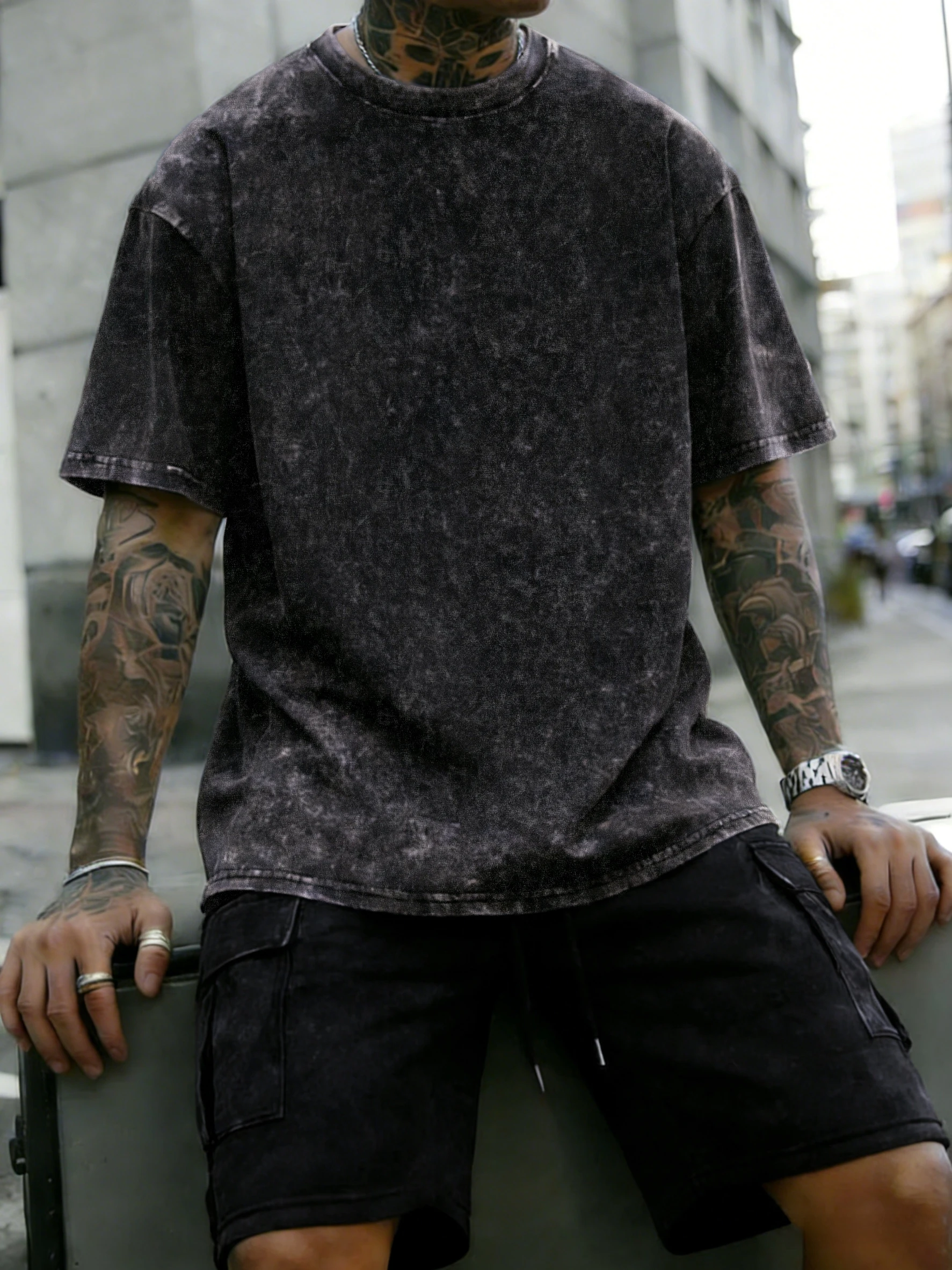 

Fashion Washed T-Shirts Shorts New In Men Set Cotton Casual Clothes Sport Loose Streetwear Retro Soft Short Sleeve Pocket Shorts