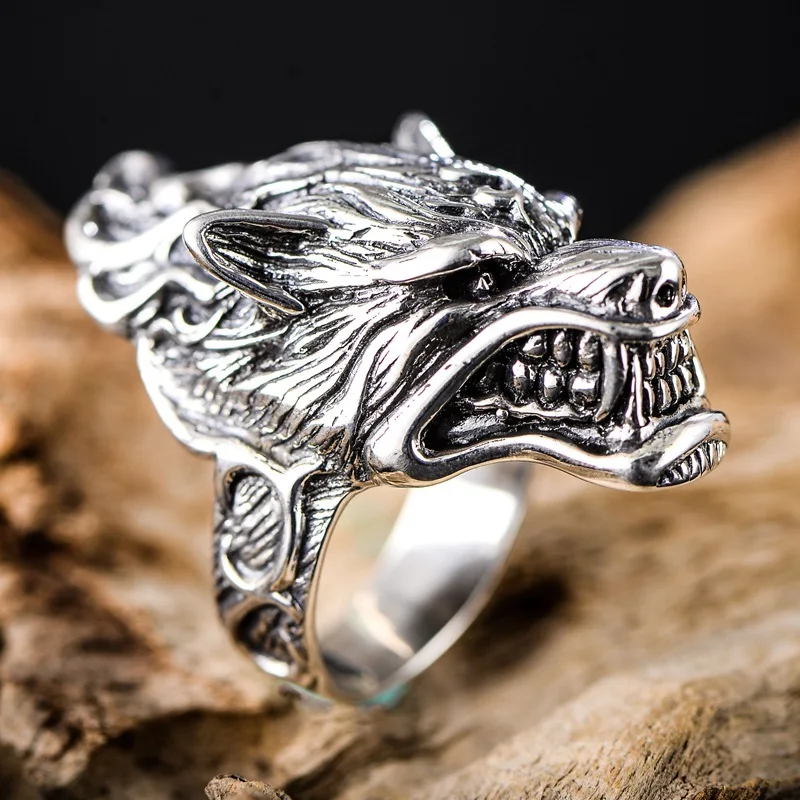 BOCAI S925 Sterling Silver Ring for Men New  Fashion Three-dimensional Wolf Head Vintage Pure Argentum Punk Rock Jewelry