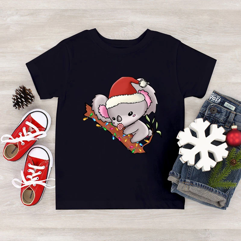 New Christmas Koala Children T-Shirt Funny Cartoon Koala Tops Tees Kawaii Short Sleeve Boys Girls Merry Christmas Trend T Shirt