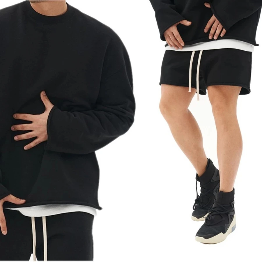 High Quality Body-building Sportswear Two-piece Set Spot Europe 3xl New Men's Suit Jacket + Jogger short High street Tracksuit