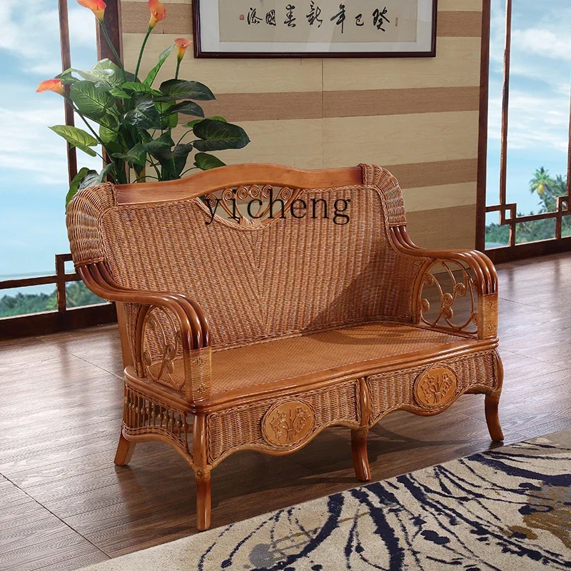 

rattan sofa three-person living room bamboo rattan sofa chair solid wood sofa combination double rattan chair
