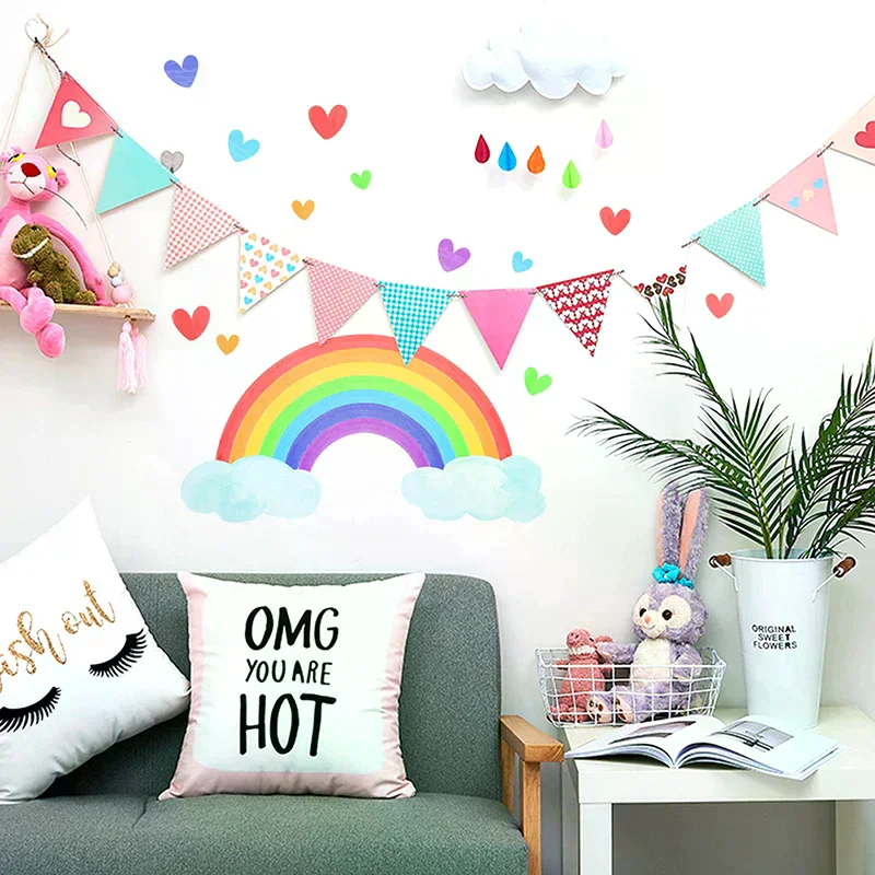Cartoon Rainbow Luminous Wall Stickers Glow In The Dark Fluorescent Cloud Heart Wall Decal For Baby Kid Rooms Nursery Home Decor