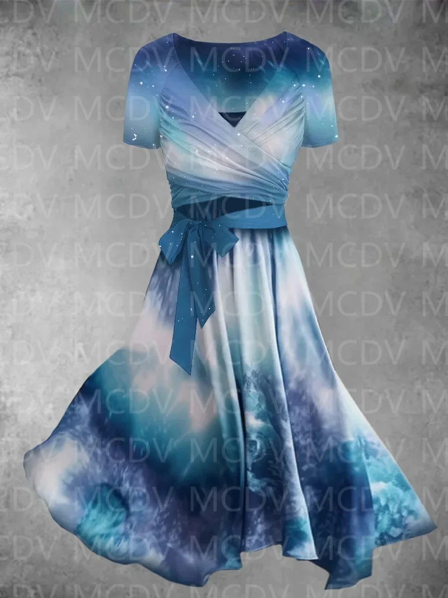 

Women's Summer Tie Dye Gradient Art Two Piece Dress 3D Printed Pocket Dress Female Dresses 02