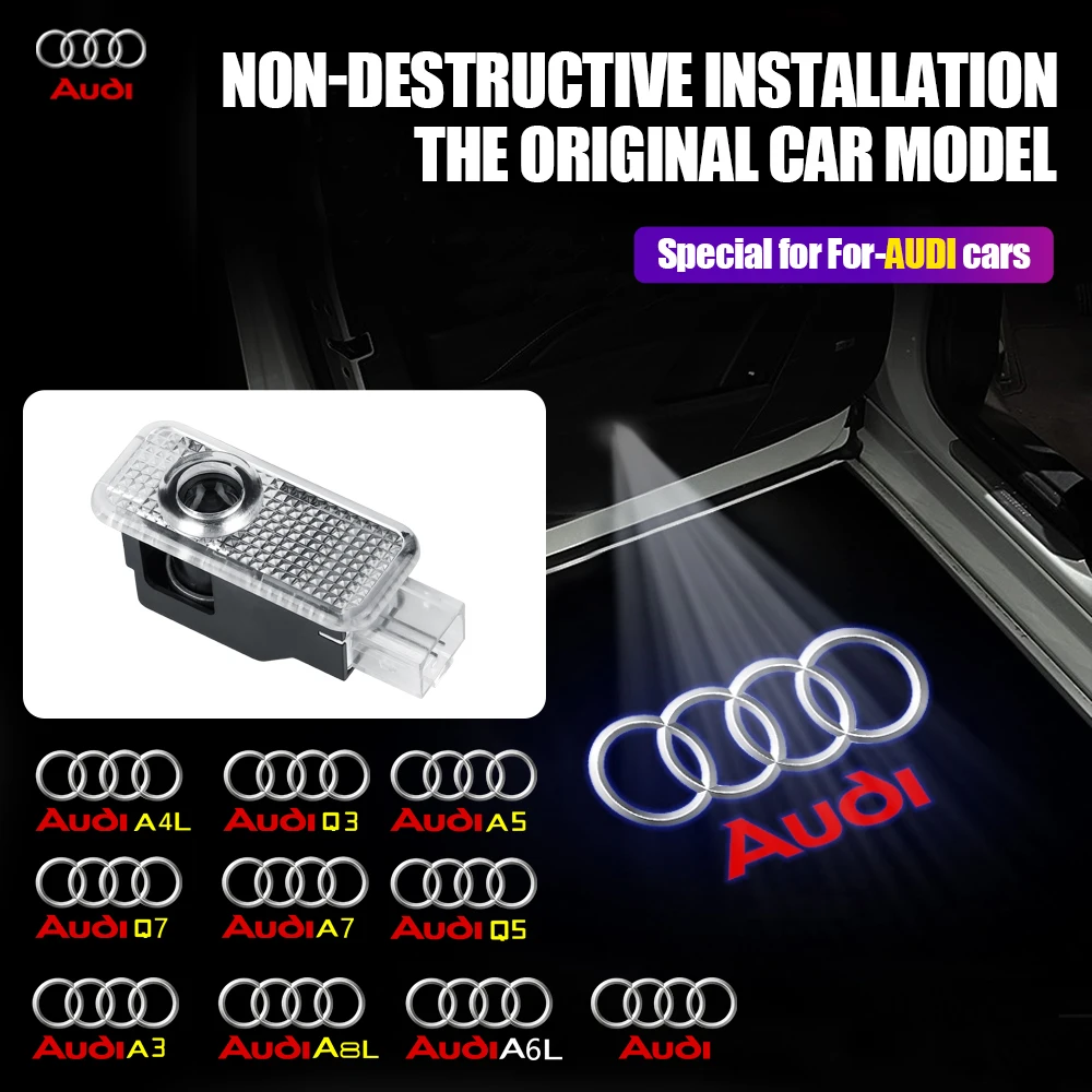 2pcs HD Car Door Projector Laser Lamp Car Door Led Welcome Light Center Cover For Audi Sline a4 b8 a3 a6 Quattro S3 S4 RS RS6 S5
