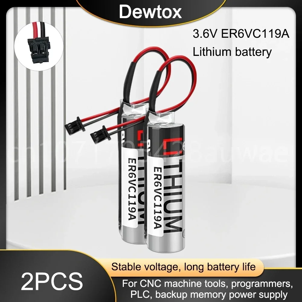 2PCS 100% Original ER6V ER6VC119A 3.6V 2000mAh PLC Lithium Battery with Black Plug for CNC Machine Tools PLC Batteries