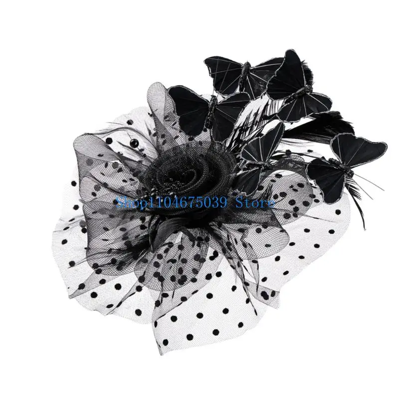 5asd Unique Bridal Hair Accessory Fascinator with Headbands and Butterfly Hair Ornament