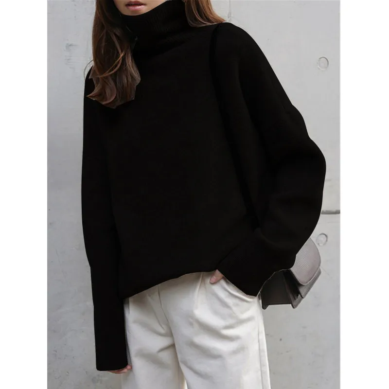 Cashmere sweater women\'s Pullover high neck thickened solid sweater 22 autumn winter new loose knit