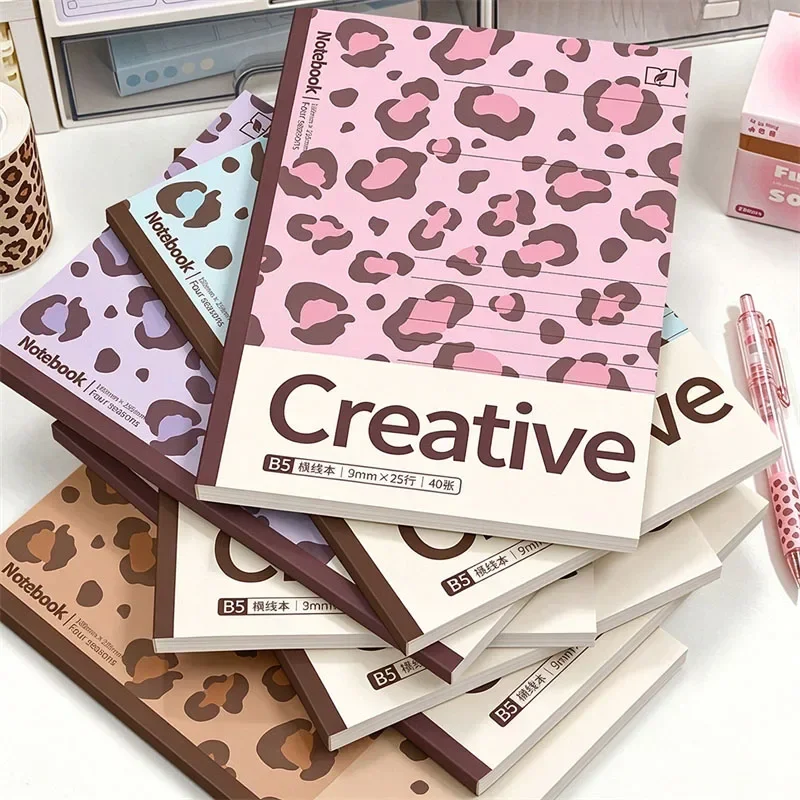 B5 Leopard Notebook 40 Sheets Lined Journal Notebook Student School Writing Notepad Creative Exercise Book Office Stationery