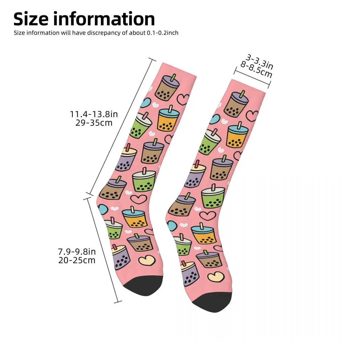 Cute Bubble Tea Flavors And Hearts Pattern Socks Super Soft Stockings All Season Long Socks for Man's Woman's Christmas Gifts