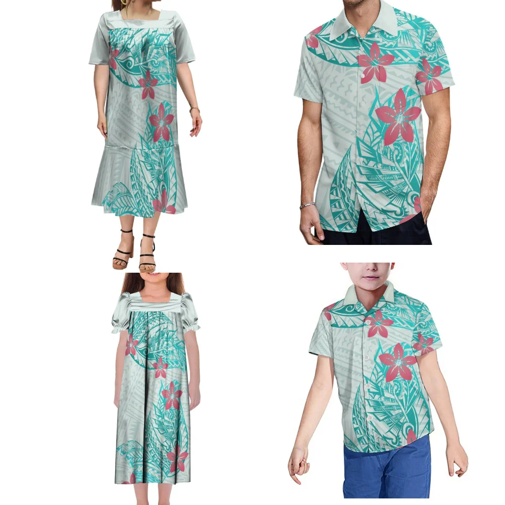 Ladies Girls Mumu Dress Men Boys Casual Shirt Tribal Print New Mumu Fishtail Dress Custom Polynesian Family Party Dress