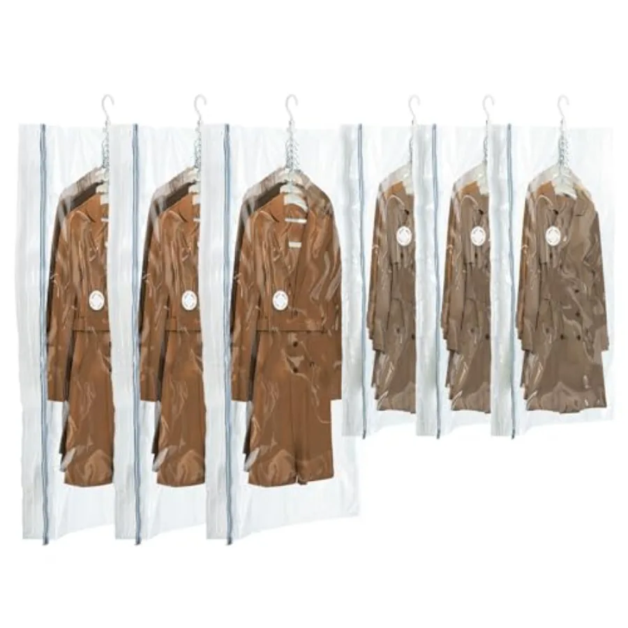 

Подвесные вакуумные пакеты для хранения одежды, костюмов и пиджаков, экономящие место в шкафу, с широкими боковинами, 3 длинных и 3 коротких