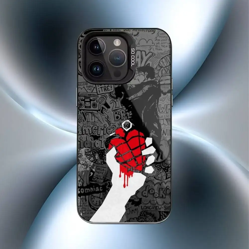 Funda de teléfono de vacaciones G-Green Day Band para IPhone 16 17 15 14 12 13 Pro Max cubierta a prueba de golpes de Color negro