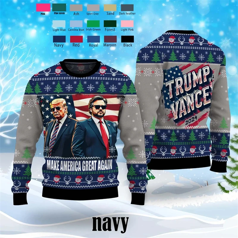 Trump Make America Great Again Ugly Christmas Sweater Trump Vance 2024 Xmas 3D Printed Sweatshirt Fashion Trend Streetwear Tops