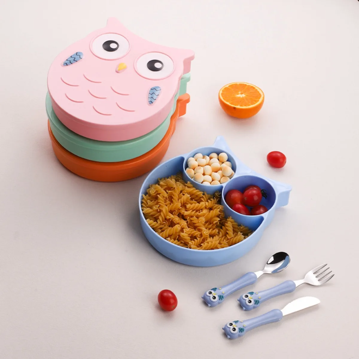 

Cute Baby Feeding Set Silicone Kids Plate Bebe Food Dishes Child Lunch Box Baby Bowl Stuff Toddler Plate Spoon Fork Eating Set