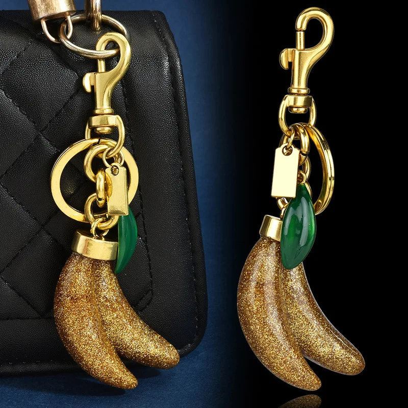 Shiny Metallic Banana Pear and Lobster Keychain for Bags Backpacks Purse Accessories Trendy Fruit Shaped Key Ring Gift for Women