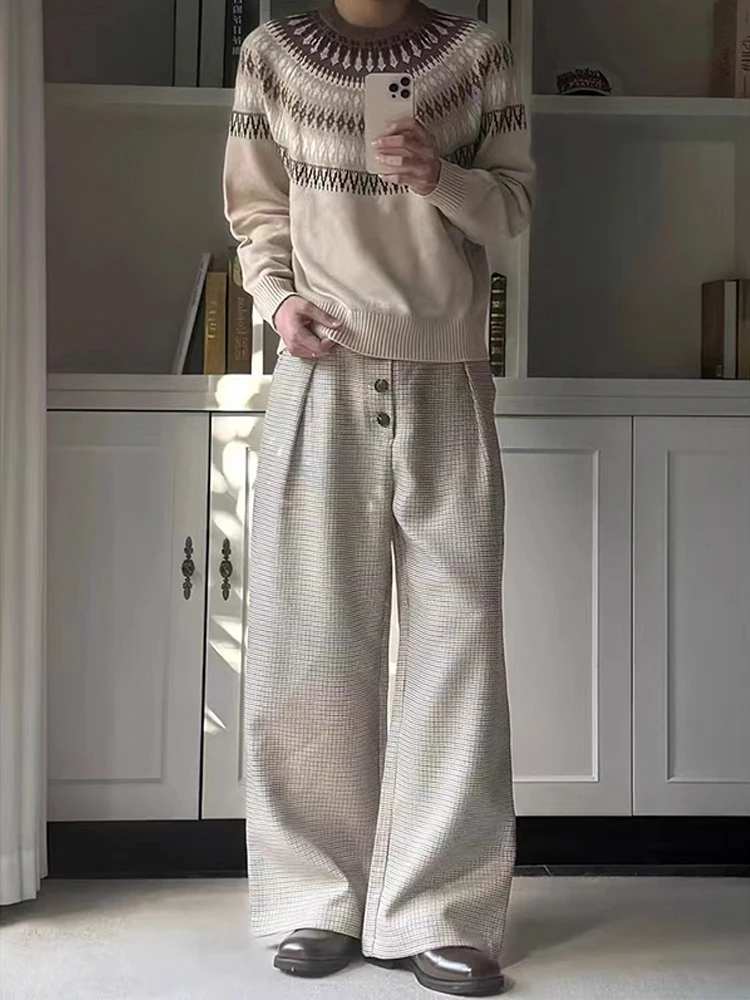 メンズ秋ルーズフィットパンツナイフストレートレッグカジュアルパンツボタン留め快適な柔らかい生地ファイオンブランド