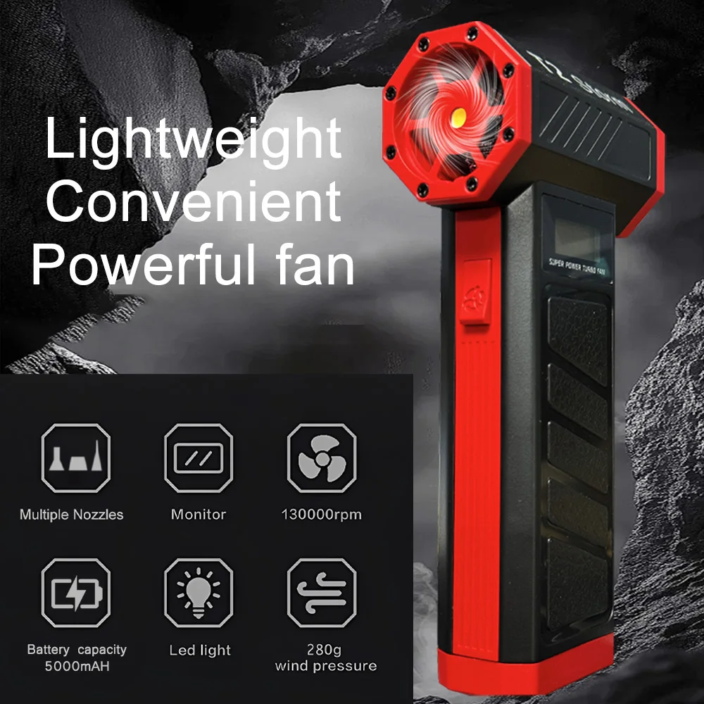 APISQUEEN T2 Storm Turbo Mini Fan 130000RPM 4 Speed Adjustable Wind Speed with LED Light Dust Collector for Cleaning Outdoor