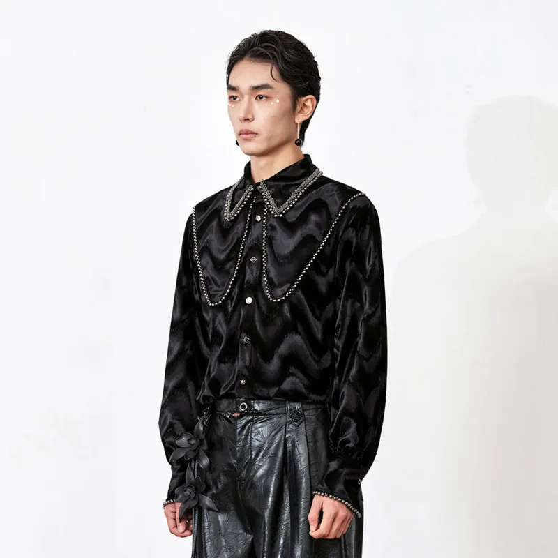 WVGA Spring Autumn New Man Vintage French Style High-End Velvet Long Sleeve Base Shirts Original Fashion Design Dark Tops W22384