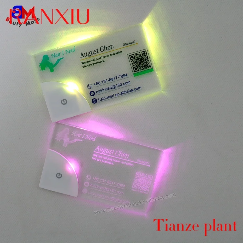 Custom Plain LED business card blank acrylic laser logo card with colorful lighting up